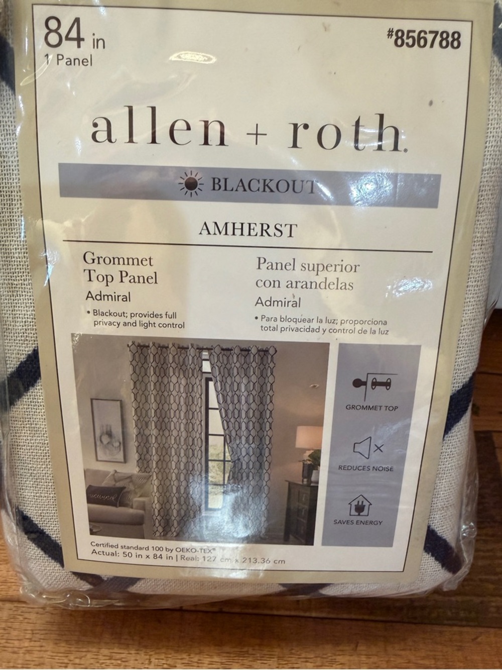 NWT- Allen + Roth Amherst Blackout Grommet Top Curtain Panel in Navy and Cream